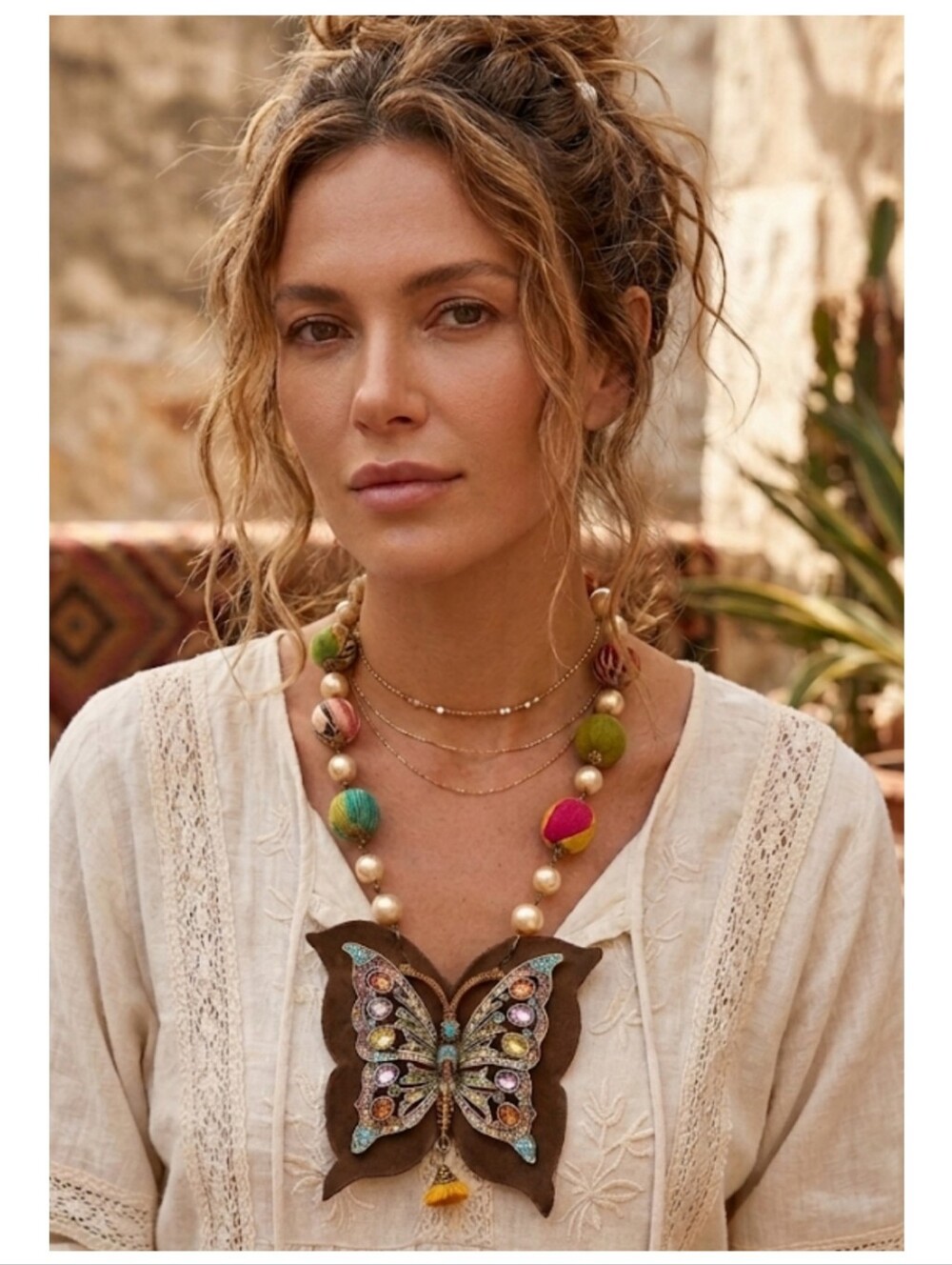 Multicolor Butterfly Pendant Necklace with Beaded Accents - SET Price